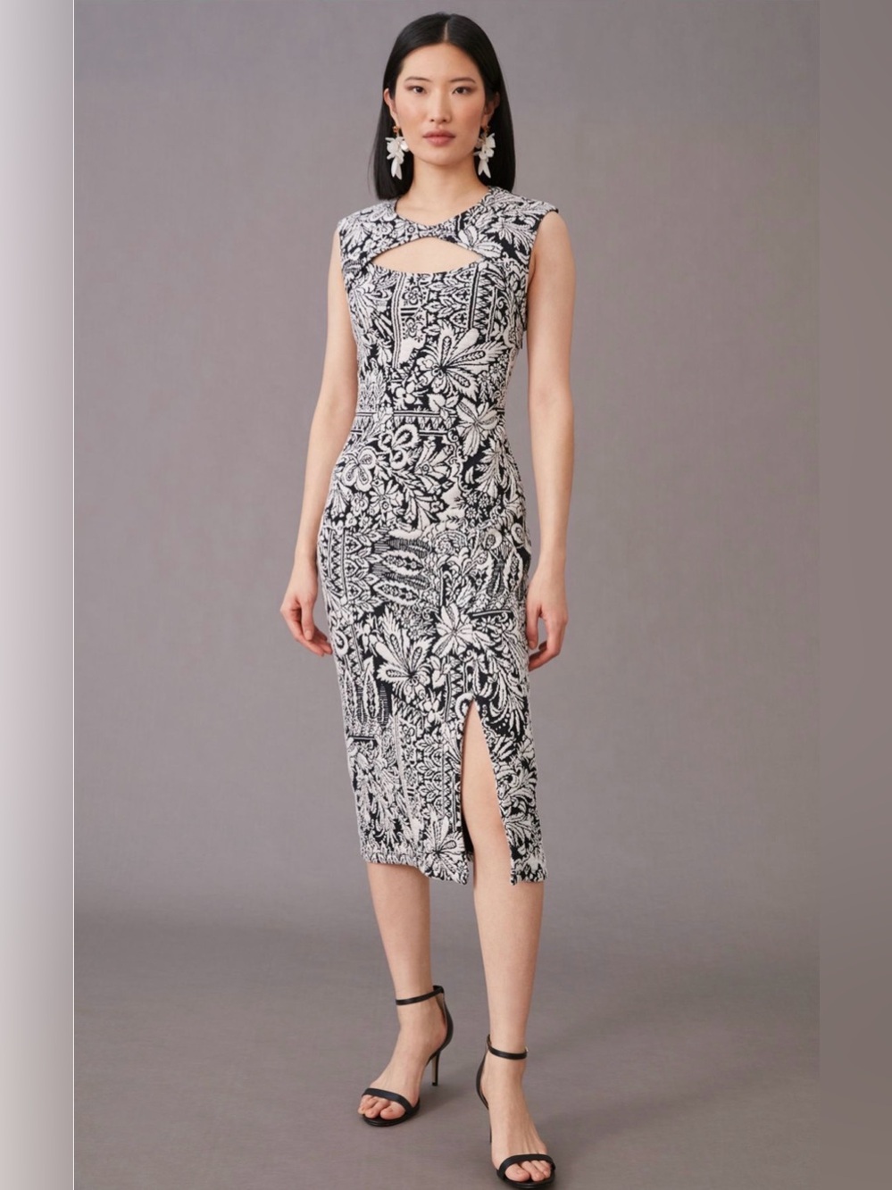 Anthropologie. Jacquard Cut-Out Midi Dress. Black & White. Size Medium.